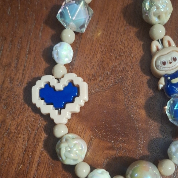 Labubu Beaded Phone Lanyard/ Bag Charm with Blue Heart Charm - Picture 3 of 6